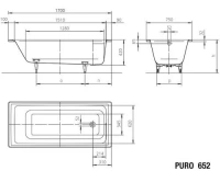 Стальная ванна Kaldewei Puro мод. 652, 170 х 75 х 42 см, без покрытия, 2562.0001.0001 - Gidratop.ru изображение