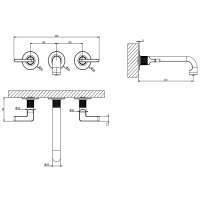 GESSI INCISO встраиваемый смеситель для раковины на 3 отверстия с изливом 210-190мм (внешние части), цвет: золото - Gidratop.ru изображение