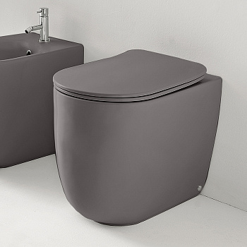 Унитаз безободковый пристенный 55х35 см, с креплениями WB5N, цвет: Ferro matt