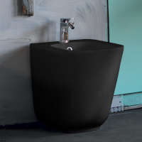 Биде напольное пристенное 54х35см, с 1 отв под смеситель, c креплением WB5N, цвет: черный матовый - Gidratop.ru изображение