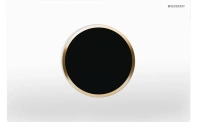 Клавиша смыва Geberit Sigma 115.908.KK.1 Type 10, бесконтактная, сенсорная, для унитаза, 3В, двойной смыв, пластик, белый/позолоченный - Gidratop.ru изображение