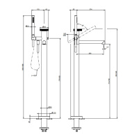 GESSI ANELLO смеситель для ванны напольный, с ручным душем и шлангом 1500 мм., внешняя часть, цвет Finox Brushed Nickel - Gidratop.ru изображение