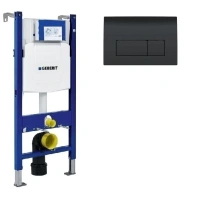 Инсталляция Geberit Duofix Delta UP100, 111.153.DW.1, с кнопкой смыва для унитаза, черный глянец (111.153.00.1/115.105.DW.1/111.839.00.1) и крепежными элементами - Gidratop.ru изображение