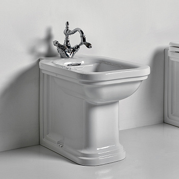 Биде напольное пристенное 55х37см с 1 отв. под смеситель, цвет: белый/хром