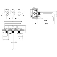 GESSI INCISO встраиваемый смеситель для раковины на 3 отверстия с изливом 255-235мм (внешние части), цвет: золото - Gidratop.ru изображение