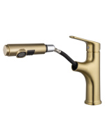 Смеситель для раковины с выдвижным изливом WONZON & WOGHAND, Брашированное золото (WW-AE4151-BG) - Gidratop.ru изображение