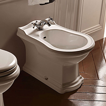 Биде напольное 61х39см, приставное BTW с 3 отв. под смеситель, цвет: белый