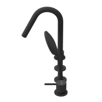 LEAF-BVDM4-L-NOP смеситель на борт ванны врезной, на 4 отверстия, исполнение Чёрный матовый - Gidratop.ru изображение