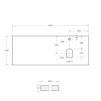 Столешница из МДФ, асимметричное правостороннее расположение отверстий для раковины и смесителя, 1204x462x19 EK-120-AS-BO-R Bianco Opaco - Gidratop.ru изображение