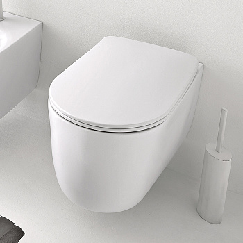 Унитаз безободковый подвесной 55х35 см, с креплениями WB9N, цвет: белый матовый