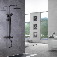 Душевая стойка ABBER Thermostat AF8516B с термостатом и изливом, черная матовая - Gidratop.ru изображение