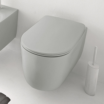 Унитаз безободковый подвесной 55х35 см, с креплениями WB9N, цвет: Светло серый