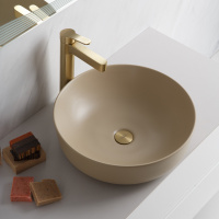 Раковина накладная керамическая, круглая, бежевая матовая, BB1315-H316, 410x410x130 - Gidratop.ru изображение