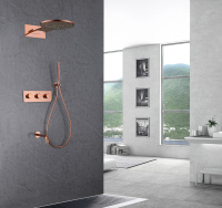 Душевая система ABBER Wasser Kreis AF8150RG скрытого монтажа с изливом, термостат, розовое золото - Gidratop.ru изображение