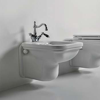 Биде подвесное с 1 отв. под смеситель 55х37см, цвет: белый/хром