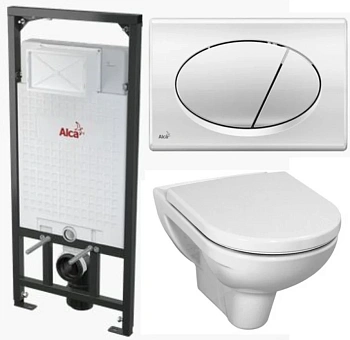 Инсталляция Alcaplast с безободковым унитазом Laufen Pro 8.2095.0.000.000.1, сиденье микролифт клавиша хром