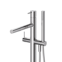 LEAF-VDP-L-01 Напольный смеситель для ванны и душа однорычажный в комплекте с ручным душем и шлангом, исполнение Хром - Gidratop.ru изображение