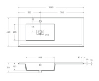 раковина из искусственного мрамора, чаша слева 50213 Bianco opaco, 106x46x1,6 - Gidratop.ru изображение