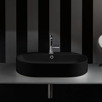 Раковина-чаша 65х40х12 см, 1 отв., с переливом, цвет: черный матовый