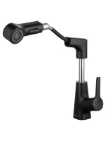 Смеситель для раковины с выдвижным изливом WONZON & WOGHAND, Черный матовый (WW-121B108-MB) - Gidratop.ru изображение