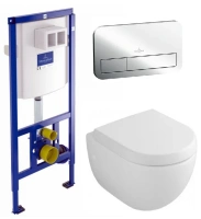 Инсталляция Villeroy&Boch с унитазом Subway 66041001, сиденье микролифт клавиша хром, комплект - Gidratop.ru изображение