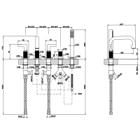 GESSI INCISO смеситель для ванны на 5 отверстий с изливом, переключателем, ручным душем и шлангом 1,50 м, цвет: золото - Gidratop.ru изображение