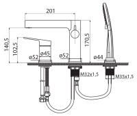 DELTA Смеситель на борт ванны с ручным выдвижным душем, чёрный матовый, DEL-BVD3-NERO - Gidratop.ru изображение