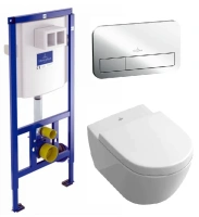 Инсталляция Villeroy&Boch с унитазом Subway 2.0 560010R1, сиденье микролифт клавиша хром, комплект - Gidratop.ru изображение