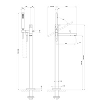 GESSI RETTANGOLO смеситель для ванны напольный, с ручным душем и шлангом 1500 мм., внешняя часть, цвет Black Metal PVD - Gidratop.ru изображение
