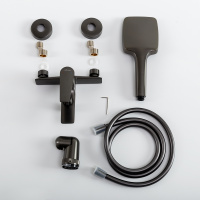 LINER-VD-GM Смеситель для ванны и душа однорычажный  в комплекте с ручным душем, шлангом и держателем, исполнение оружейная сталь - Gidratop.ru изображение