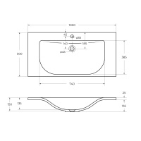 раковина из литьевого мрамора, 1000x500x150, CEZ1000/500-LV-MR - Gidratop.ru изображение