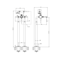 GESSI VENTI20 смеситель для ванны напольный, двухвентильный, с ручным душем и шлангом 1500 мм., внешняя часть, цвет Nickel PVD - Gidratop.ru изображение