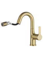 Смеситель для раковины с выдвижным изливом WONZON & WOGHAND, Брашированное золото (WW-FE01L212-BG) - Gidratop.ru изображение