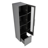 PREMIUM Колонна подвесная с распашной дверью, с зеркалом внутри, одним выдвижным ящиком, реверсивная 55509 Plisse Grigio nuvola, 35x38x150 - Gidratop.ru изображение