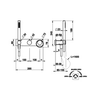 Gessi Anello встраиваемый однорычажный смеситель на 2 выхода с перекл., ручным душем с держателем и выводом воды (внешние части), цвет: хром - Gidratop.ru изображение