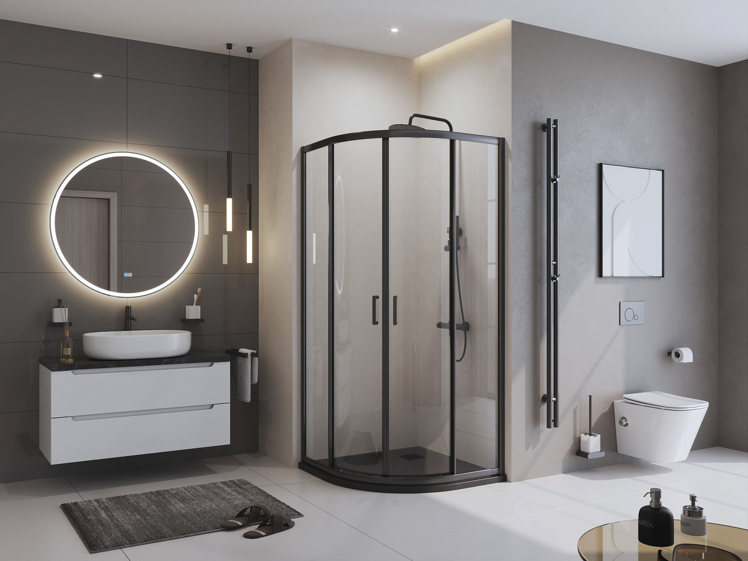 Душевой поддон из искусственного мрамора в комплекте с сифоном BelBagno UNO TRAY-MR-UNO-R-90-550-35-NERO-NO