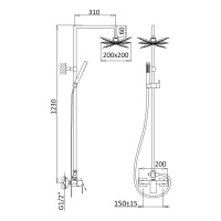 PORTA-CD-SR Душевая колонна со смесителем для верхнего и ручного душа, верхний душ из нержавеющей стали, исполнение sunrise - Gidratop.ru изображение