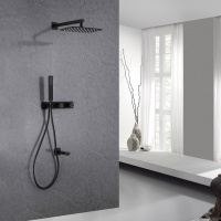 Душевая система ABBER Rund AF8717B скрытого монтажа с изливом, черная матовая - Gidratop.ru изображение