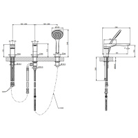GESSI Rilievo смеситель на борт ванны на 3 отв, с убирающаяся душевой лейкой , цвет: nero XL - Gidratop.ru изображение
