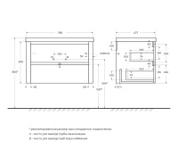 RELAX База под раковину подвесная с двумя выкатными ящиками, брашированное золото, 796x478x500, RELAX-800-2C-SO-BORO-P - Gidratop.ru изображение
