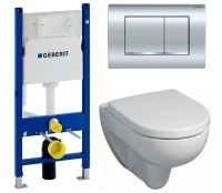 Инсталляция Geberit Duofix Delta с безободковым унитазом Geberit Renova Rimfree 203050000, сиденье микролифт, клавиша хром, 458.163.21.1/203050000/573025000 - Gidratop.ru изображение