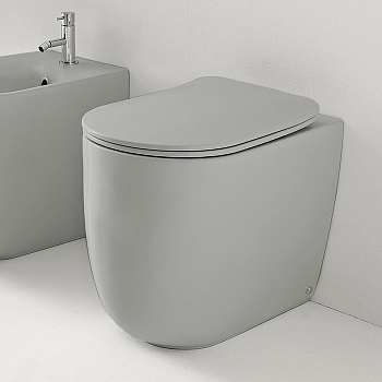 Унитаз безободковый пристенный 55х35 см, с креплениями WB5N, цвет: Светло серый