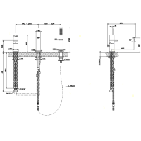 Gessi Rettangolo смеситель для ванны на 3 отверстия, с переключателем, изливом 195мм и ручным душем, цвет: хром - Gidratop.ru изображение
