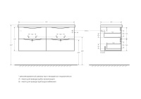MARINO-CER База под раковину с двумя чашами подвесная, с четырьмя выкатными ящиками, Rovere Nature Grigio, 1172х440х500, MARINO-CER-1200-4C-SO-2-RNG-P - Gidratop.ru изображение