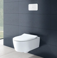 Подвесной безободковый унитаз Villeroy&Boch Avento 5656 RSR1 с крышкой-сиденьем Slimseat 9M87 S1, альпийский белый с покрытием CeramicPlus - Gidratop.ru изображение