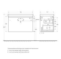 GIUBILEO-N База под раковину подвесная с одним внешним и одним внутренним выкатными ящиками, ясень брашированный,796x443x500, GIUBILEO-N-80-1C-SO-FS-P - Gidratop.ru изображение