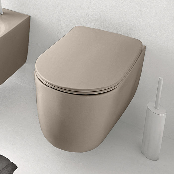 Унитаз безободковый подвесной 55х35 см, с креплениями WB9N, цвет: Коричневый орех