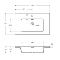 раковина из искусственного мрамора, интегрированная 50169, 74х46 см - Gidratop.ru изображение