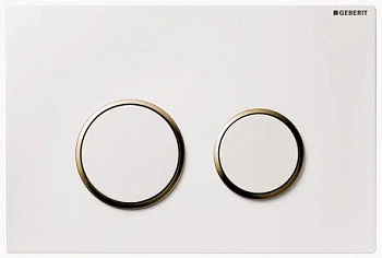 Клавиша Geberit Sigma Type 20 115.778.KK.1, рамка и кнопки: белые, обод: позолота, двойной смыв