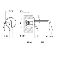 Gessi Goccia встраиваемый однорычажный смеситель для раковины, излив 200мм(внешние части), цвет: черный - Gidratop.ru изображение
